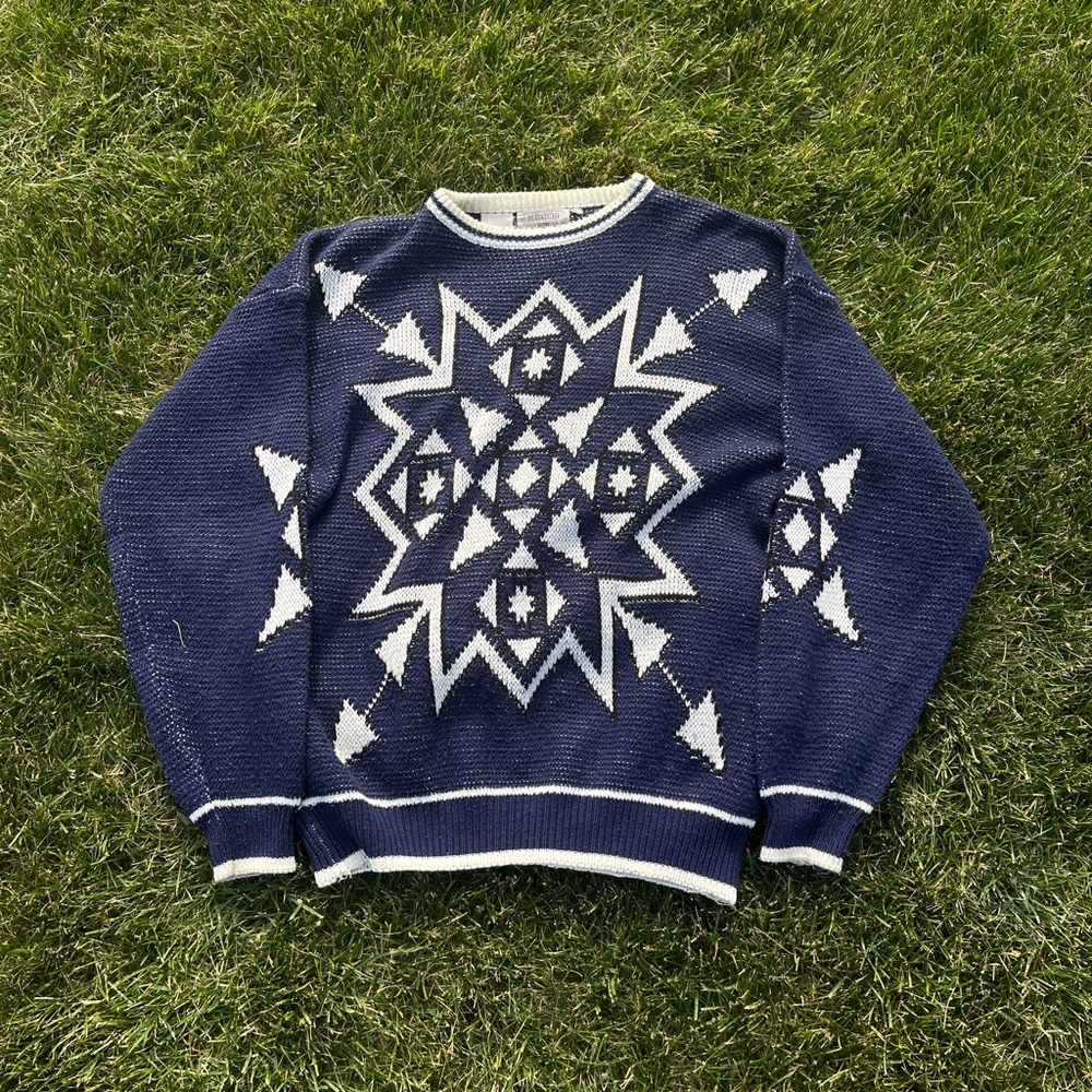 Bugatchi Dark Blue Starburst Crewneck Sweater